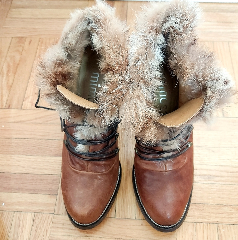 Mimosa Women Boot Size EU 38 Brown Leather Lace-Up Platform Academia Wood Chunky - Picture 10 of 12